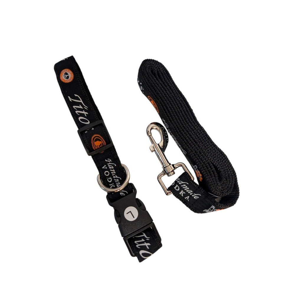 Titos Handmade Vodka Dog Collar and Leash Set Black Large Adjustable 69 inch